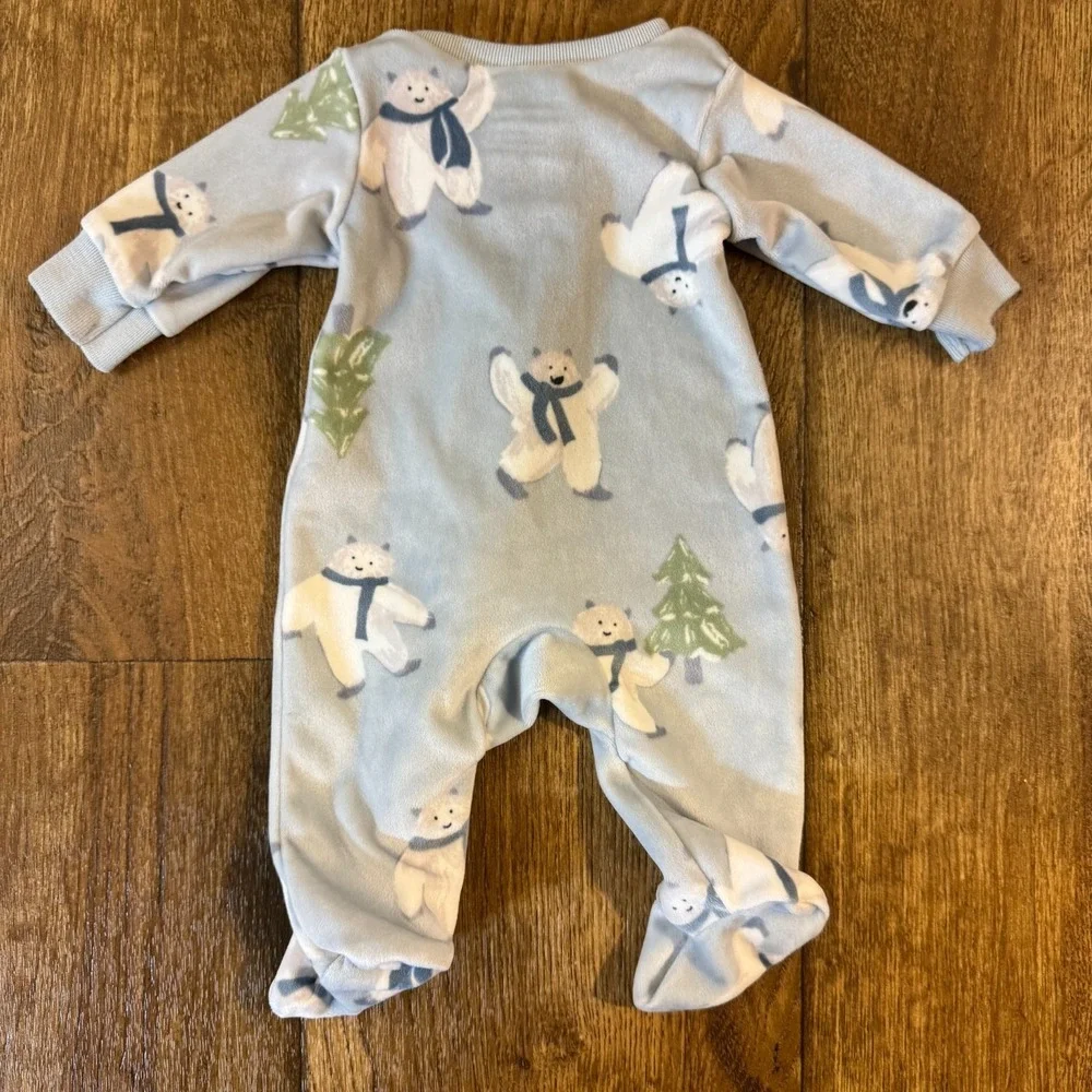 Carters Preemie Baby Boy Sleeper Sleep N Play Zippered Outfit Blue Yeti‎ Trees